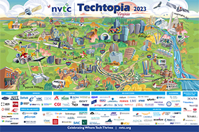 Illustration of Northern Virginia map with NVTC Techtopia across the top